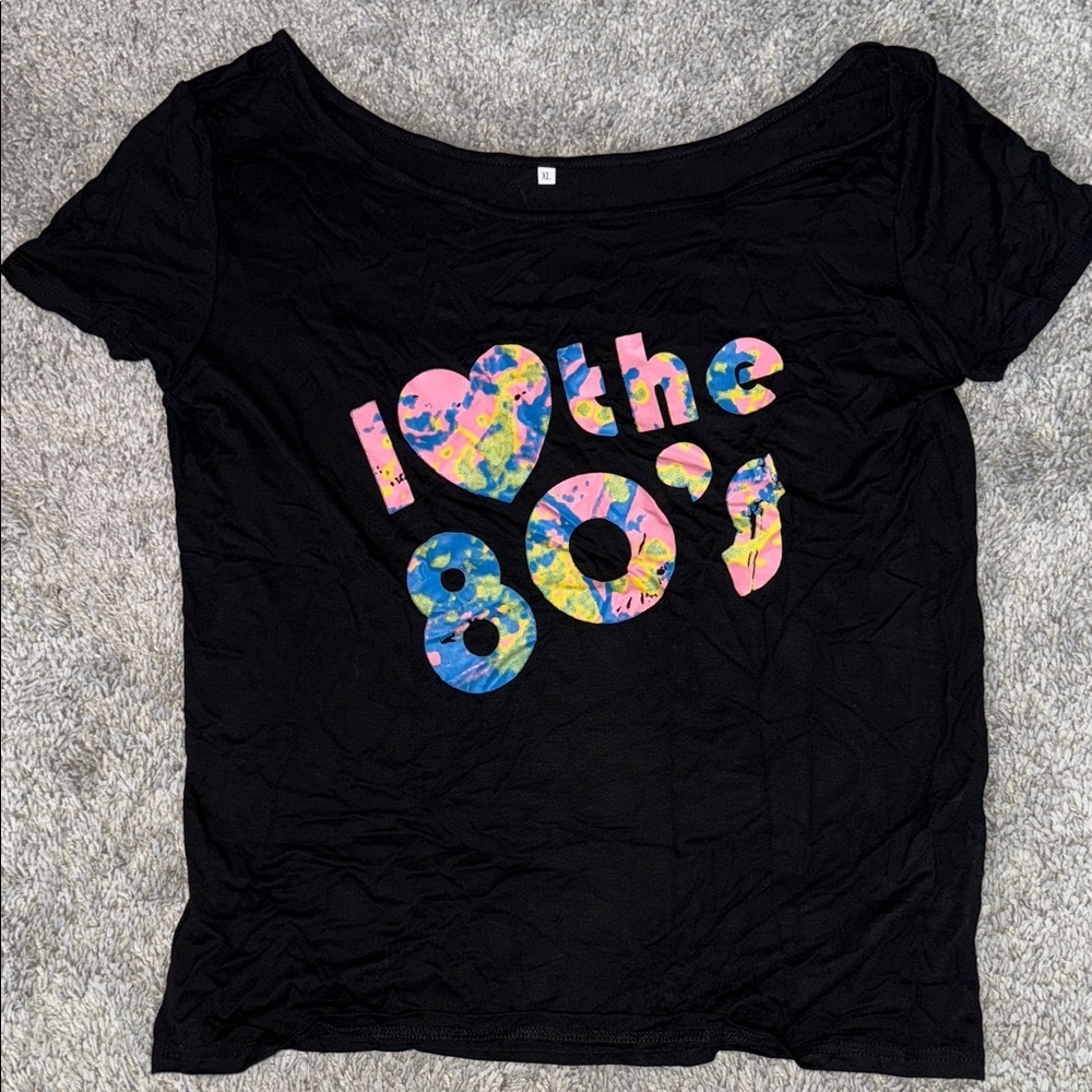 Black Graphic I love the 80’s drop shoulder Women's Top women’s XL